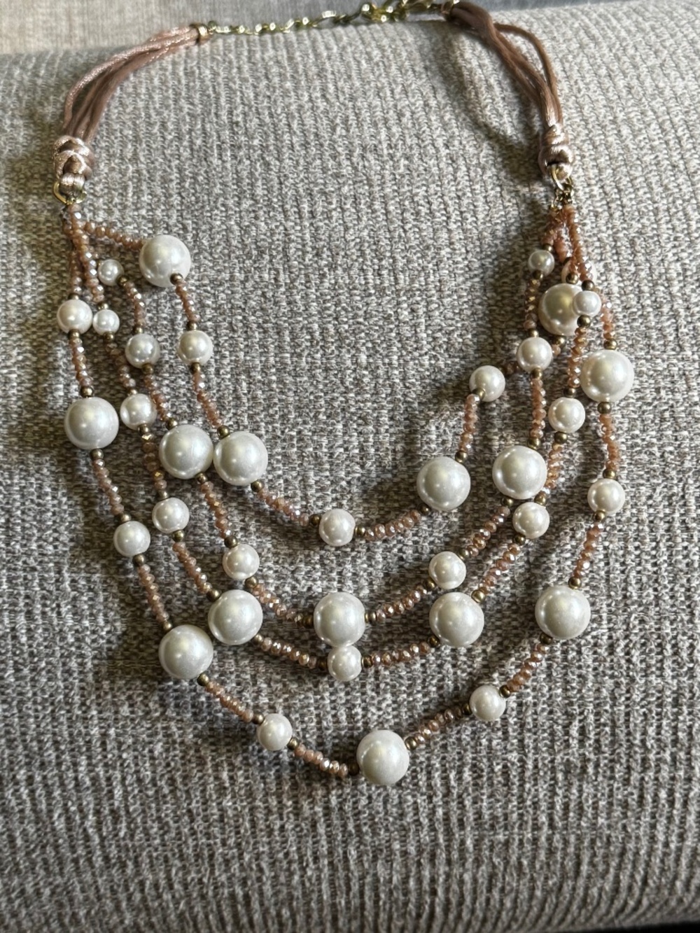 Saachi Multi-Strand Pearl and Beaded Statement Necklace – Gold Tone Cord